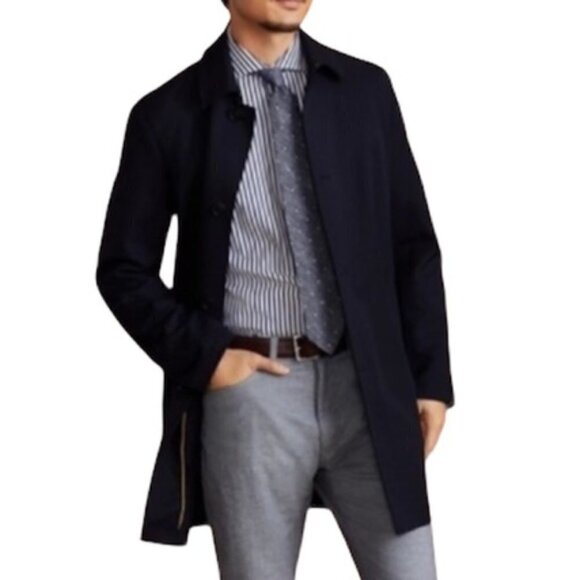 LORO PIANA BROOKS BROTHERS Long Overcoat Men's 48L Black 100% Wool Storm System - Picture 2 of 13